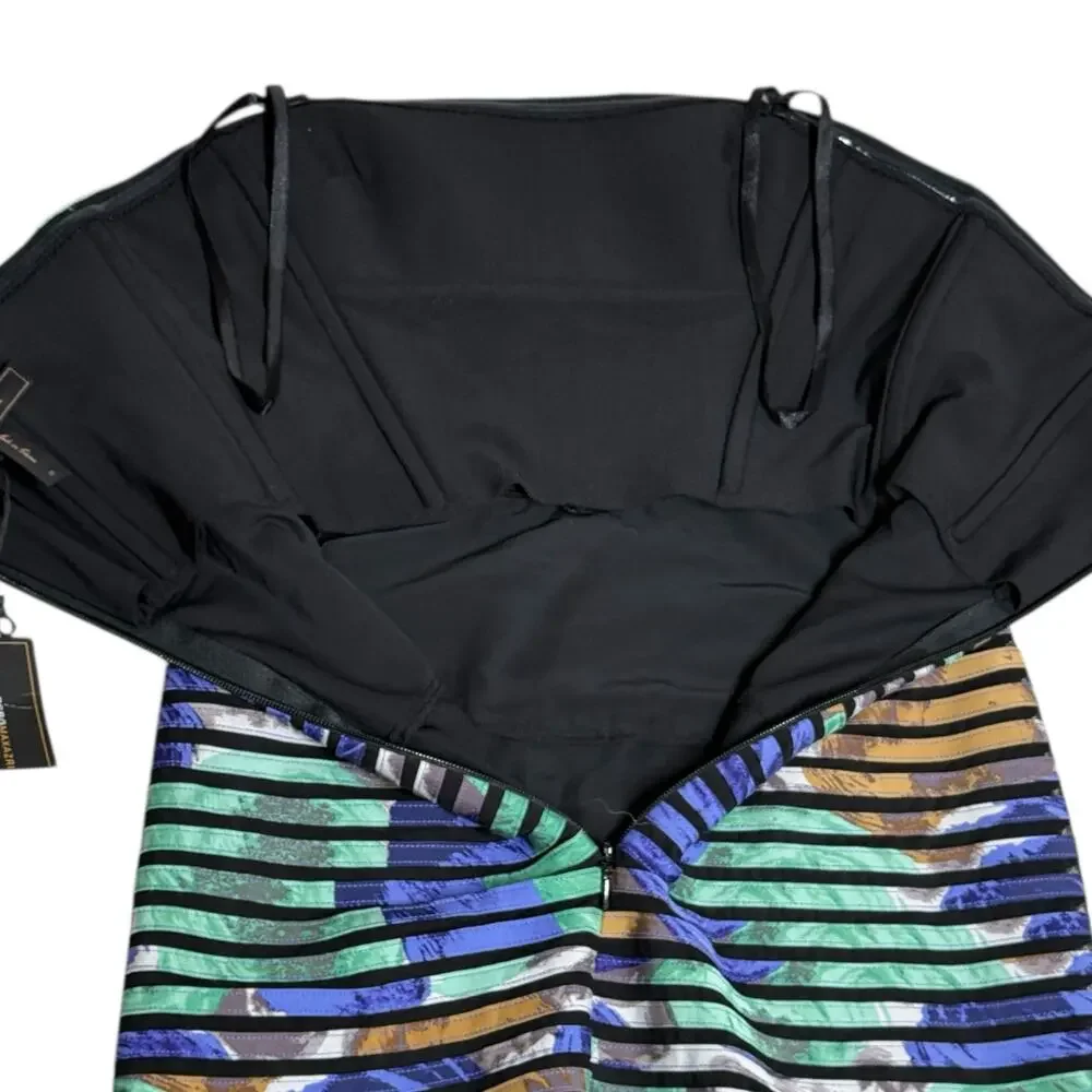 Y2K‎ Clubwear BCBGMAXAZRIA Strapless Silk Bodycon Mini Dress Size 0 Stripe NWT